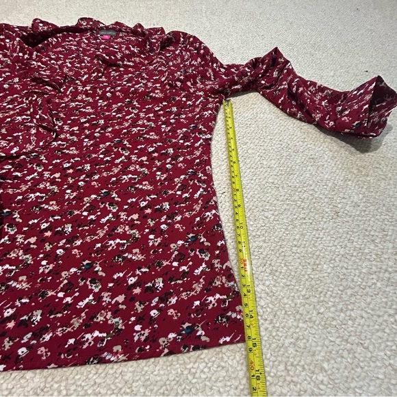 Vince Camuto Dark Red Floral Long Sleeve Blouse Size XL Ruffle V-Neck Collar - Picture 13 of 13